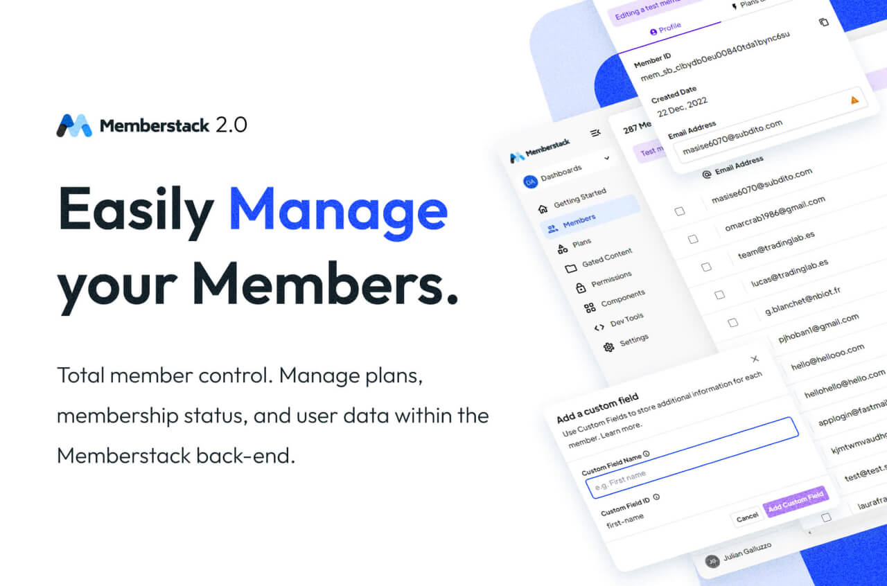 Easily Manage your Members. Total member control. Manage plans, membership status, and user data within the Memberstack back-end.