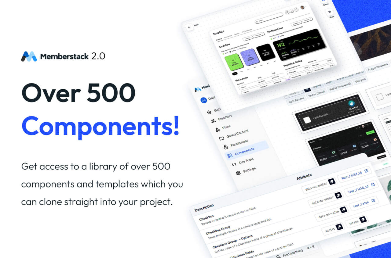 Over 500 components. Get access to a library of over 500 components and templates which you can clone straight into your project.