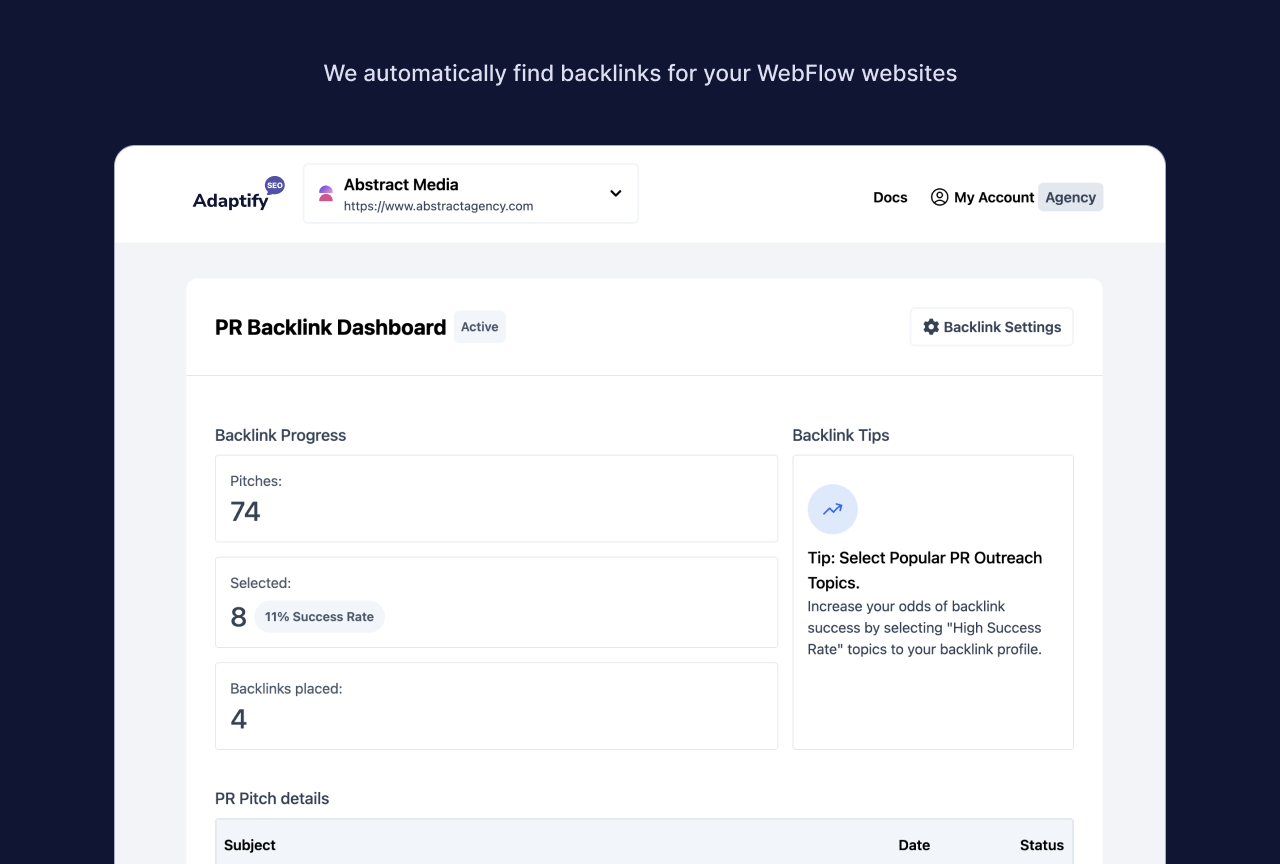 We automatically find backlinks for your WebFlow websites