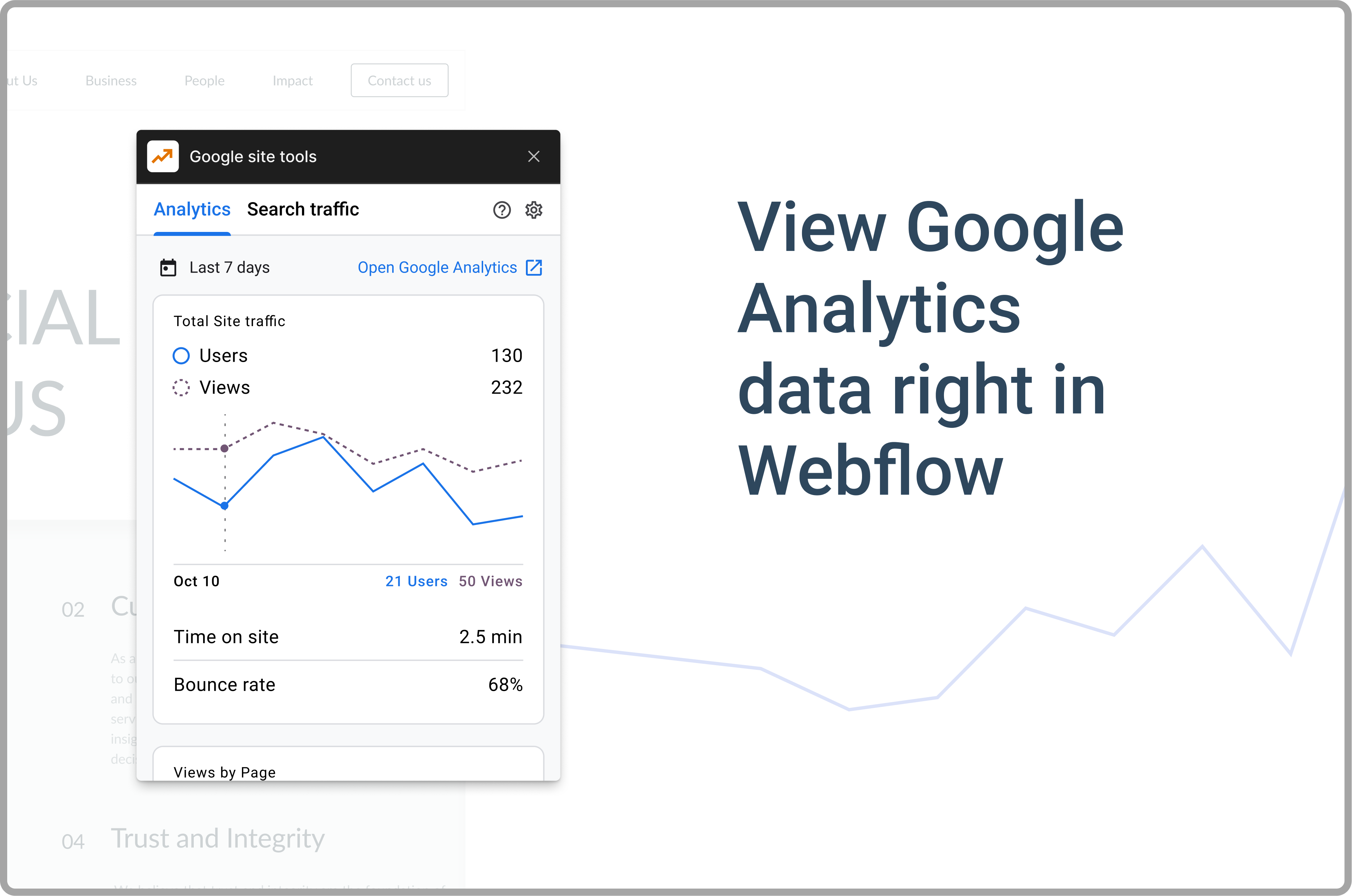 View Google Analytics data right in Webflow